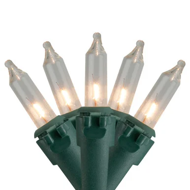 300-Count Clear Mini Christmas Light Set, 68ft Green Wire