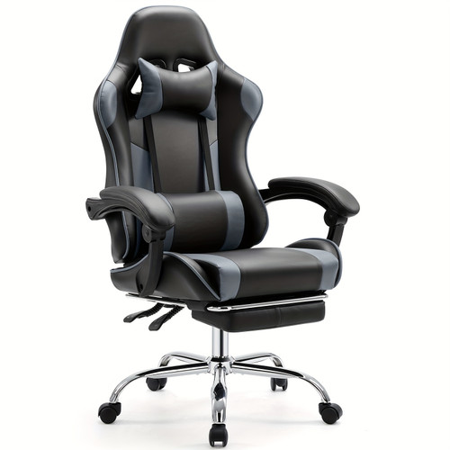 Ultimate Gaming Throne - Ergonomic Computer Chair with Footrest, Lumbar Support, Height Adjustment, 360° Swivel, Headrest, and Breathable Mesh for Long-Lasting Comfort and Productivity in Office or Gaming Sessions Gray Color