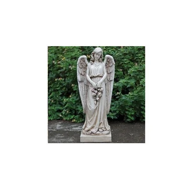 36″ Brown and Gray Joseph’s Studio Angel Holding a Rose Wreath Garden Statue – Serene Outdoor Decor
