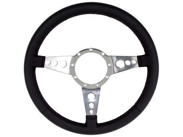 Deluxe 3 Spoke Leather Look Rimmed Steering Wheel