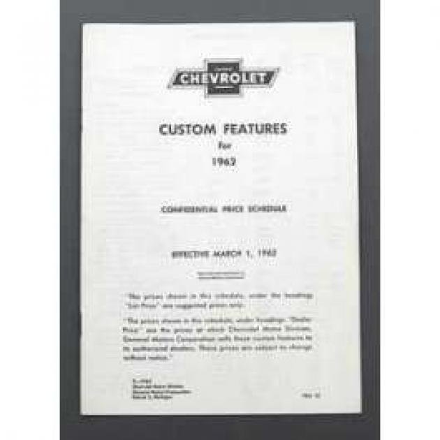 Full Size Chevy Accessory List Folder, 1962