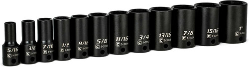 3/8 in. Drive Semi-Deep Impact Sockets Set, SAE, 5/16 to 1 in, 12-Piece