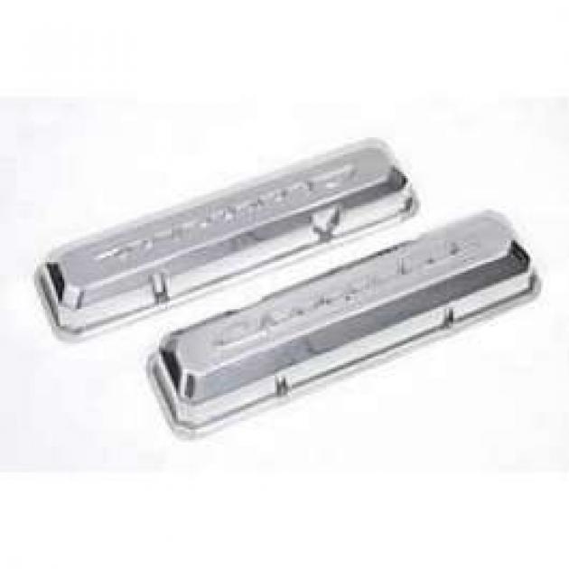 Full Size Chevy Valve Covers, Chevrolet Script, Small Block, Polished Aluminum, 1958-1972