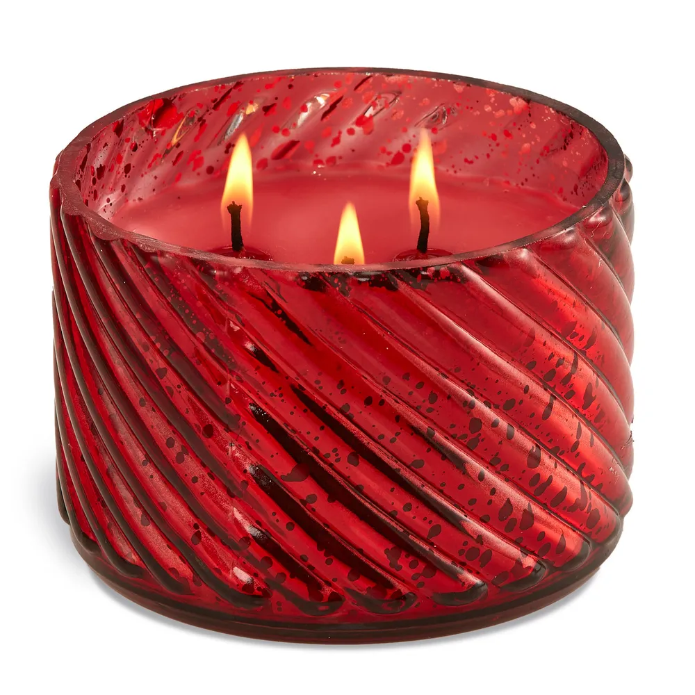 Pack of 2 Red Twist Mercury Glass 3 Wick Candle 4.5″