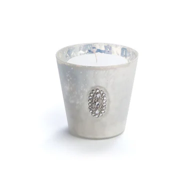 4″ Glamour Time Hayworth Platinum Silver Glass Jeweled Votive Candleholder