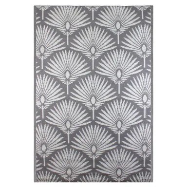 4′ x 6′ Gray and White Fan Leaf Rectangular Outdoor Area Rug