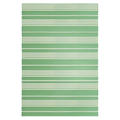 4′ x 6′ Green and White Striped Rectangular Outdoor Area Rug