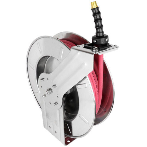 Milton™ Industrial Stainless Steel Hose Reel Retractable, 3/8" ID x 35' Ultra-Lightweight Rubber hose w/ 1/4" NPT, 300 PSI