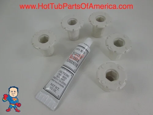 5-Pack 1 1/4″ Air Jet Flange Fittings w/ 3/4″ Thread Injector – Hot Tub Spa Parts & Silicone