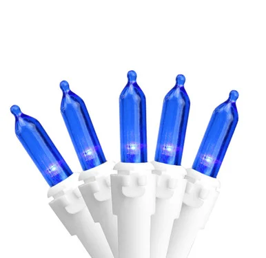 50-Count Blue LED Mini Christmas Light Set, 16.25ft White Wire