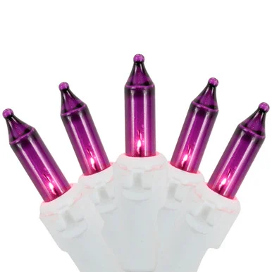50-Count Purple Mini Christmas Light Set, 10ft White Wire
