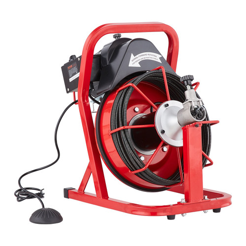 Drain Cleaner Machine 50FTx3/8In. Electric Drain Auger 250W Sewer Snake Machine,Fit 1-1/2''(38mm) to 3(76mm) Pipes, w/4 Wheels,Cutters,Foot Switch,for Drain Cleaners Plumbers