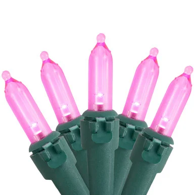 50ct Pink LED Mini Christmas Lights – 16.25 ft Green Wire