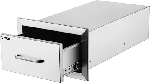 14x8.5 Inch Outdoor Kitchen Drawers Stainless Steel, Flush Mount Double Drawers,14W x 8.5H x 23D Inch, with Stainless Steel Handle, BBQ Drawers for Outdoor Kitchens or BBQ Island