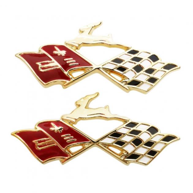 Trim Parts 60 Impala Rear Quarter Gold X-Flag with Impala, Pair 2089