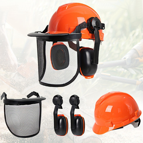 Industrial Forestry Safety Helmet with Adjustable Ear Muffs and Netted Face Shield - 23dB Hearing Protection, PP Material, Detachable Face Shield
