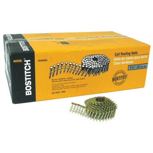BOSTITCH Galvanized 15 degree Coil Roofing Nails, 1" Smooth Shank, 7200-Pack