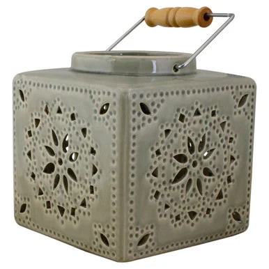 6.75″ Light Olive Green Square Crackle Finish Mosaic Cut Out Lantern