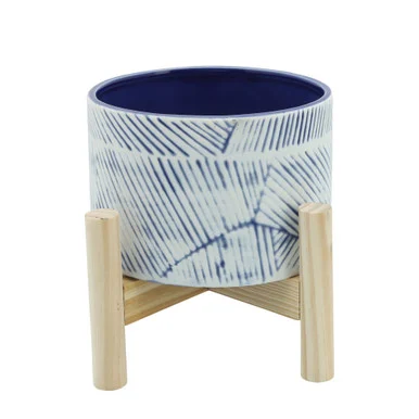 6″ Navy Blue Ceramic Decorative Planter with Stand