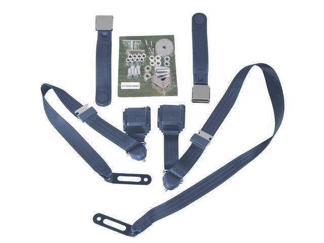 Front 3 Point Seat Belt Conversion Set, light blue with chrome buckle