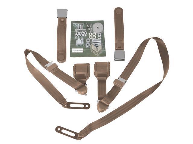 Front 3 Point Seat Belt Conversion Set, parchment with chrome buckle
