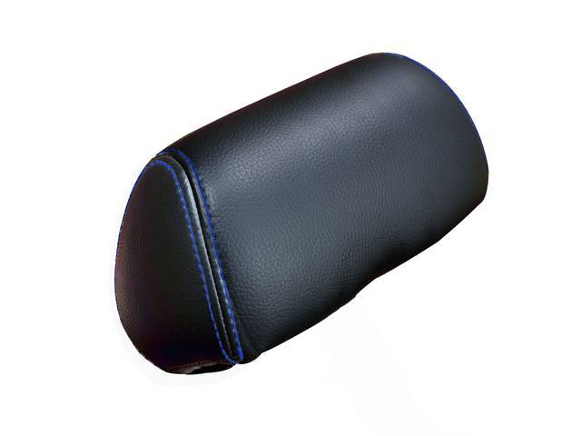 TMI Sport R Seat Headrest Conversion, Charcoal Black and Charcoal Black UniSuede Inserts, Blue Stitching