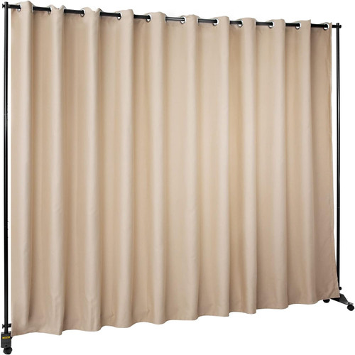 Room Divider Kit, 8 ft x 10 ft, 4 Rolling Wheels Curtain Divider Stand, Aluminum Alloy Frame, Blackout Curtain & Portable Oxford Bag Included, Expandable Room Divider for Office (Beige)