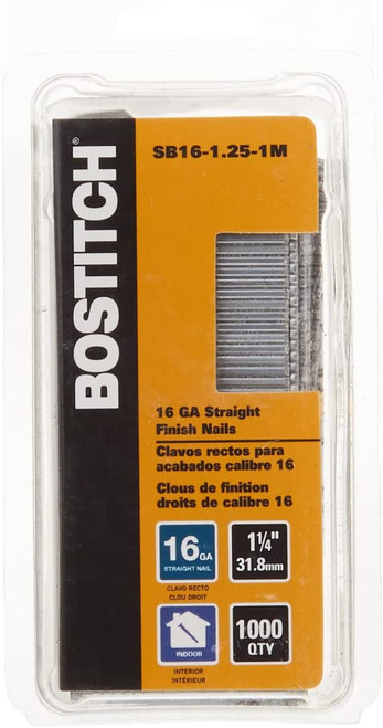 BOSTITCH Finish Nails, Bright, 1-1/4-Inch, 16GA, 1000-Pack(10 Pcs)