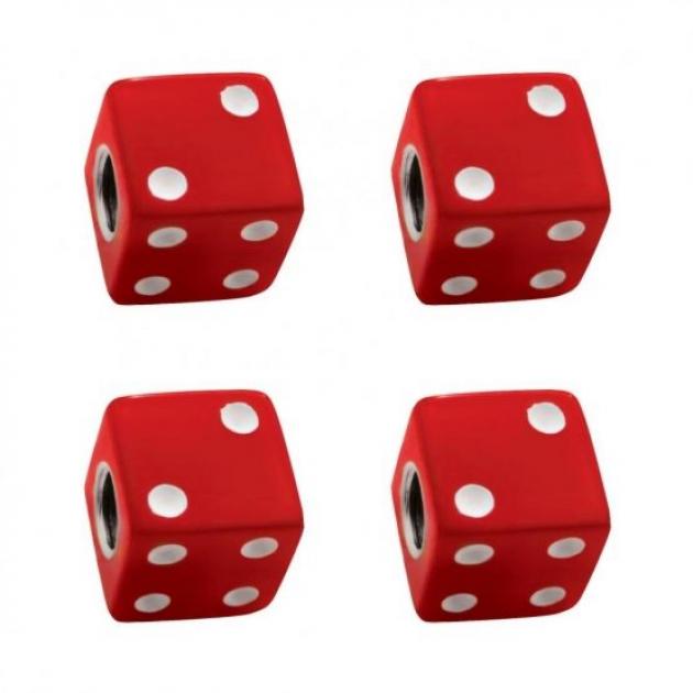 United Pacific Red Dice Valve Caps w/ White Dots (4 Pack) 70005