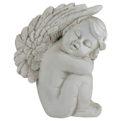 7.25″ Ivory Right Facing Sleeping Cherub Angel Garden Statue for Serene Decor