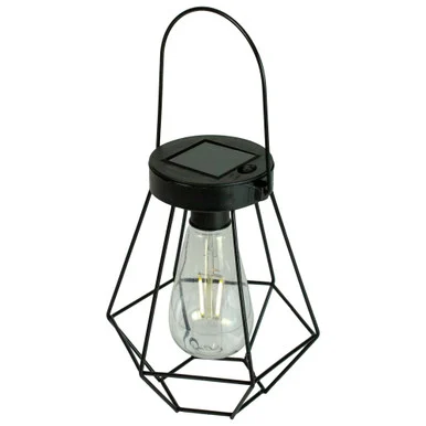 7.5″ Black Geometric Outdoor Hanging Solar Lantern – Stylish and Energy-Efficient Lighting