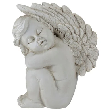 7.5″ Ivory Left Facing Sleeping Cherub Angel Garden Statue for Serene Decor