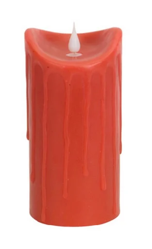 7″ Red-Orange Dripping Wax Flameless LED Lighted Pillar Candle with Moving Flame