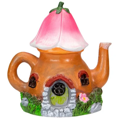 7″ Solar Lighted Flower Tea Pot Outdoor Garden Statue – Whimsical Illumination for Your Outdoor Space