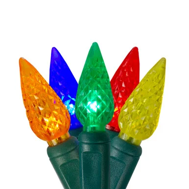 70 Orange and Green LED Facet C6 Twinkling Christmas Lights – 23.5 ft Green Wire