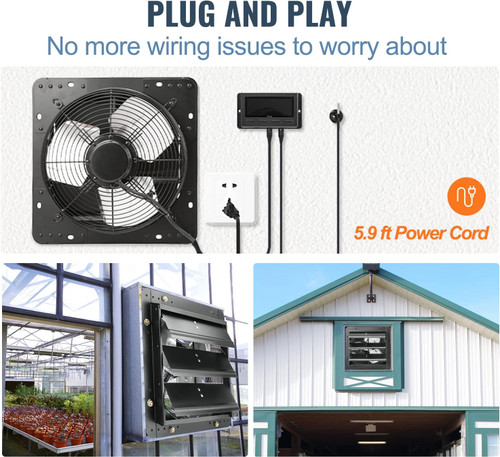 Shutter Exhaust Fan, 12'' with Speed Controller, AC-motor, 1000 CFM, No Assembly Required Wall Mount Attic Fan, Ventilation and Cooling for Greenhouses, Garages, Sheds, FCC Listed