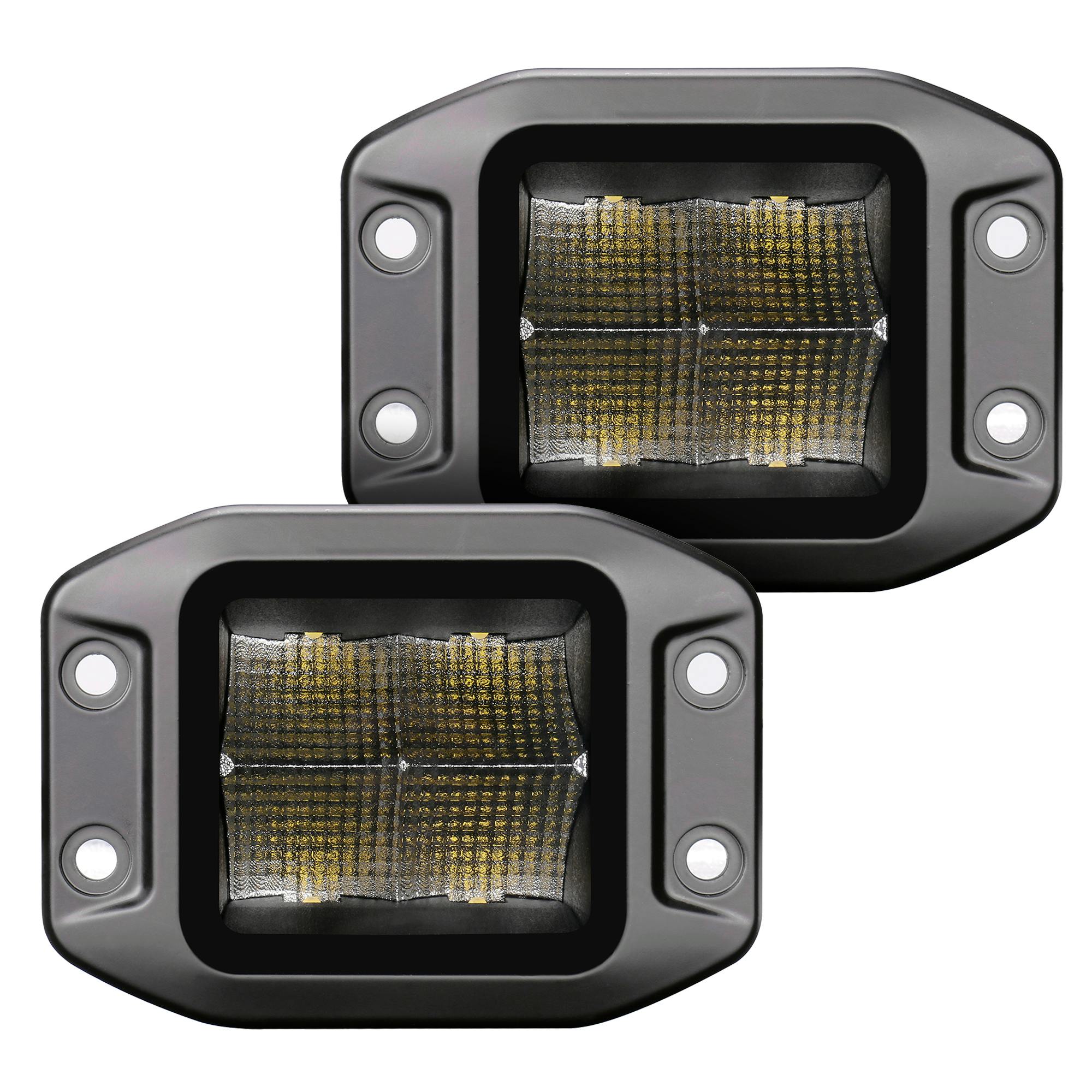 Go Rhino 750400321FCF Blackout Series - CUBEIT 3x3 LED Cube Flood Lights with Flush Mount, Pair