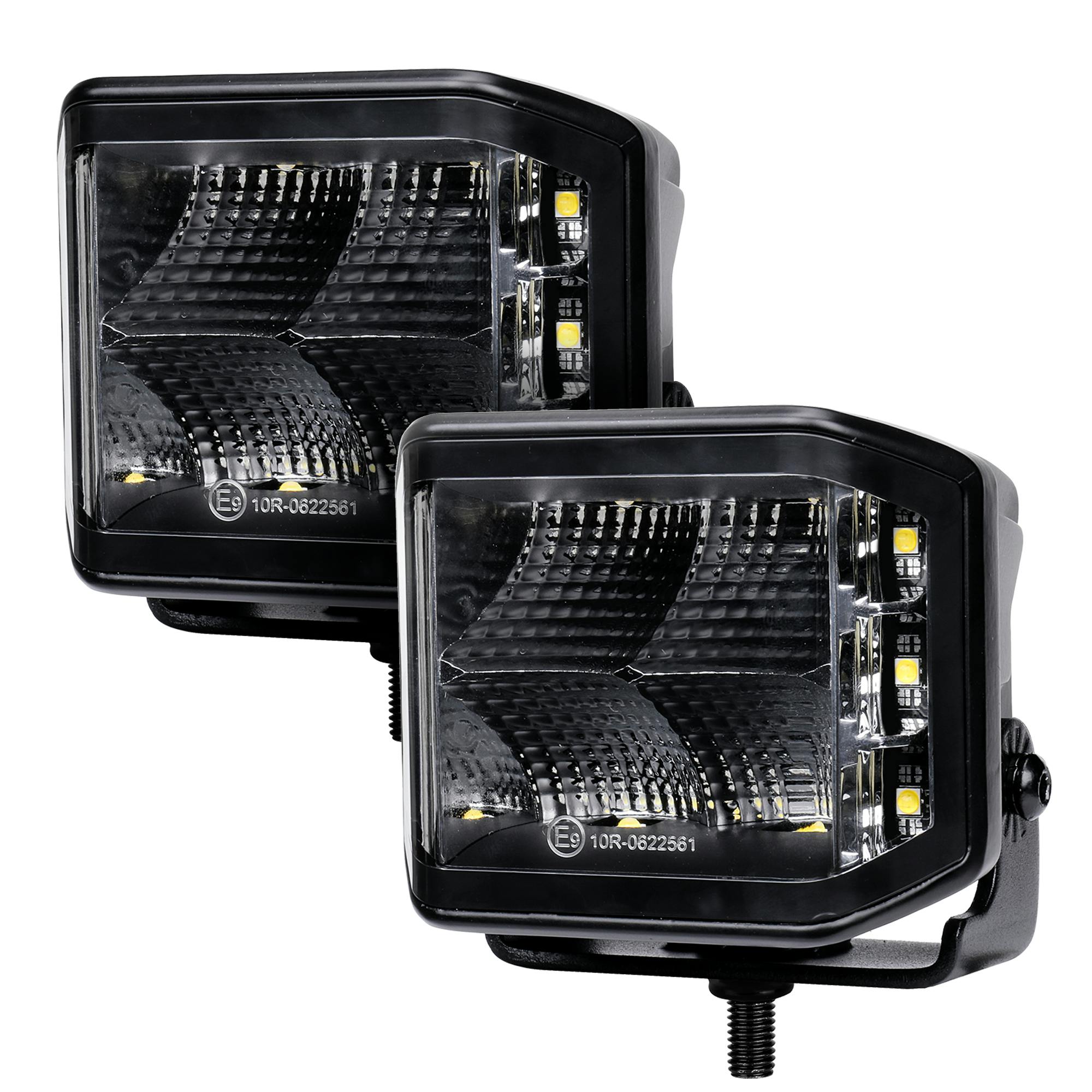 Go Rhino 750700321FCS Blackout Series - SIDELINE 4x3 LED Cube Flood Lights, Pair