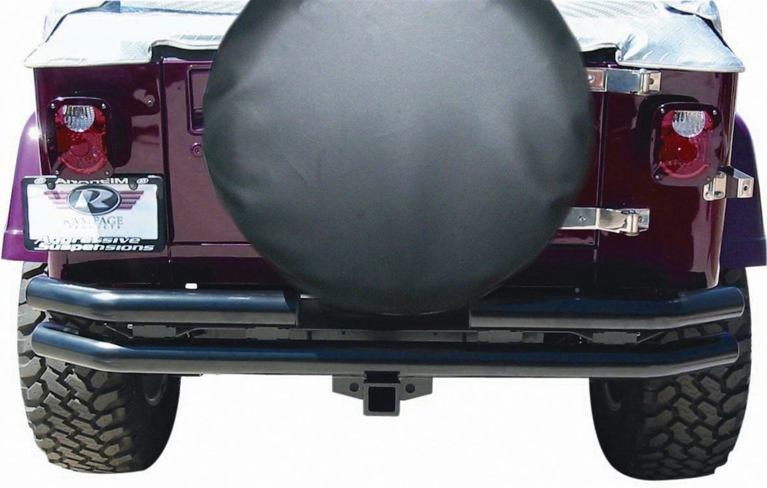 Rampage Products 7648 Double Tube Bumper Black - Rear with Hitch Receiver