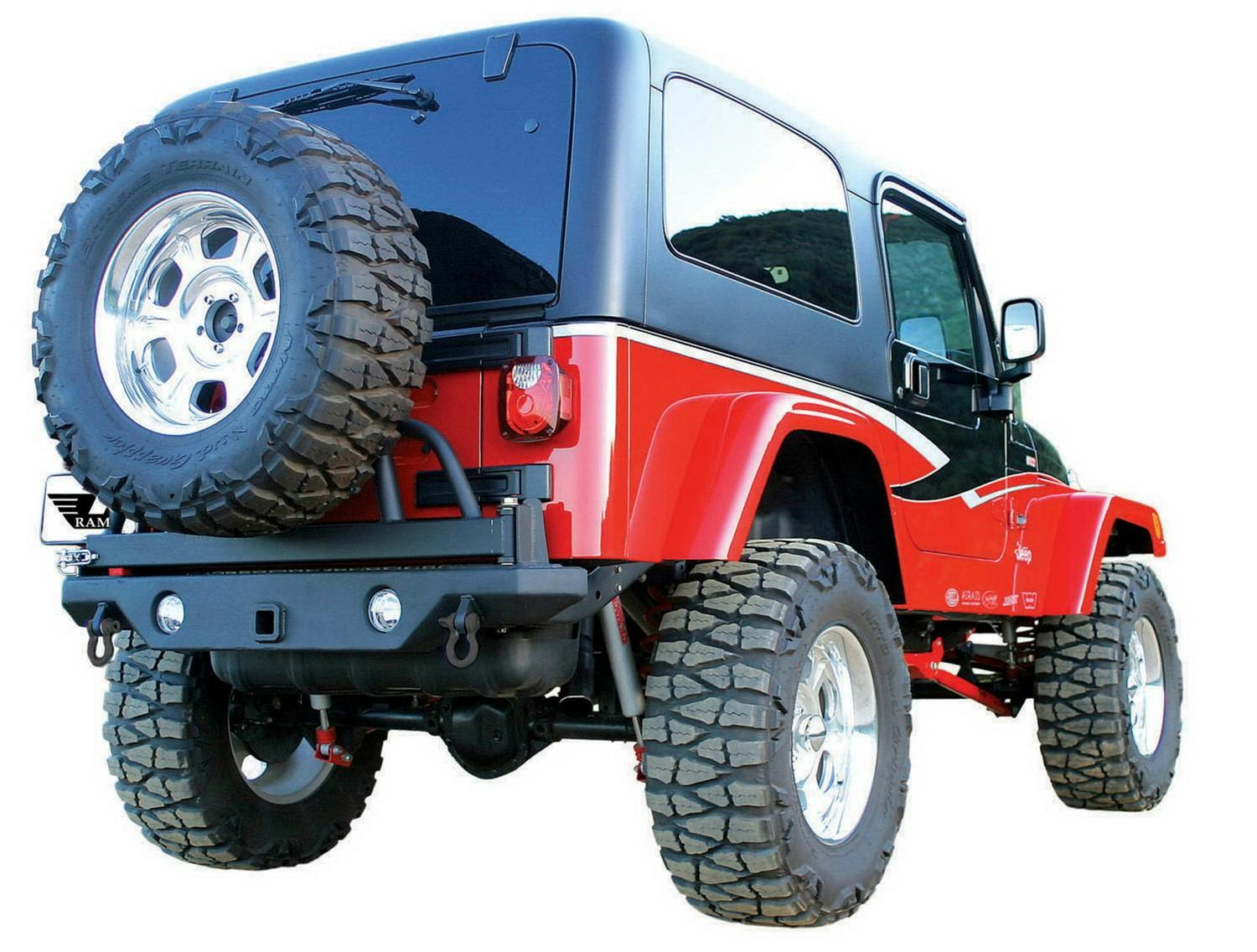 Rampage Products 78615 Rear Recovery Bumper; Black HD w/Swing Away Tire Mount; Lights Sold Separately