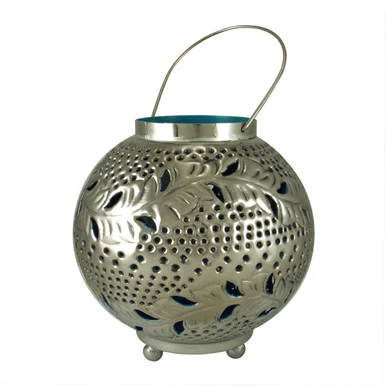 8″ Tropicalia Silver and Blue Cut-Out Floral Votive Candle Holder