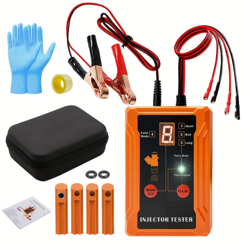 Universal Fuel Injector Tester And DIY Cleaning Tool Kit, 8 Pulse Modes, 4 Wire Dual Channel For 2 Fuel Injectors, 4 Size Cleaning Adapters, 12V/5V Output Power - Automotive Repair Tool - For Mechanics & DIY Enthusiasts - Ideal Gift for Car Owners