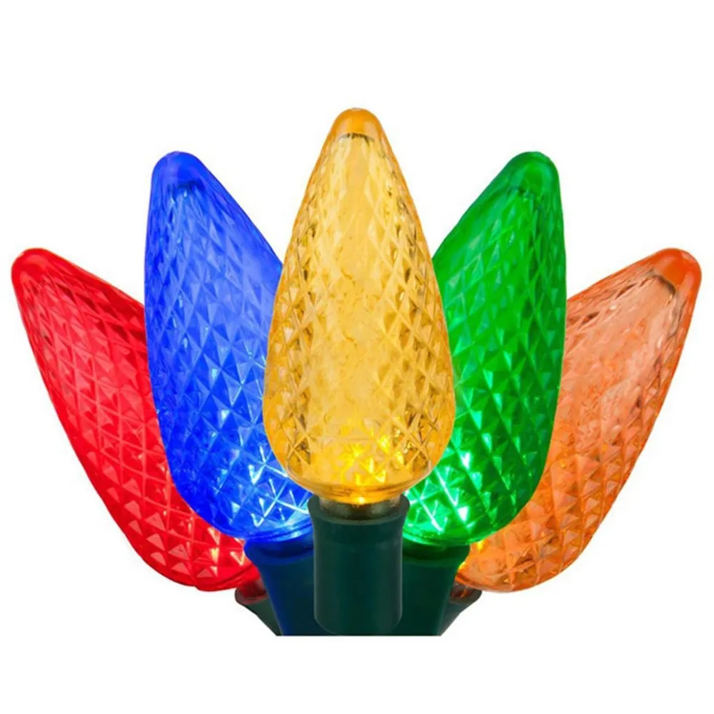 25 Yellow LED Retro Faceted C9 Mini Christmas Lights – 16 ft Green Wire