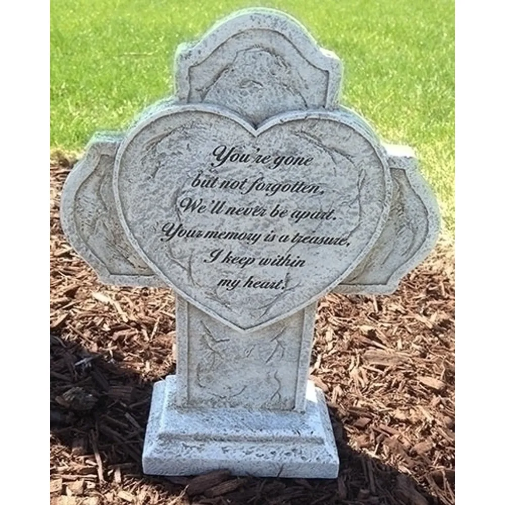 12.5″ Gray Remembrance Cross with Heart Religious Bereavement Memorial Outdoor Decoration