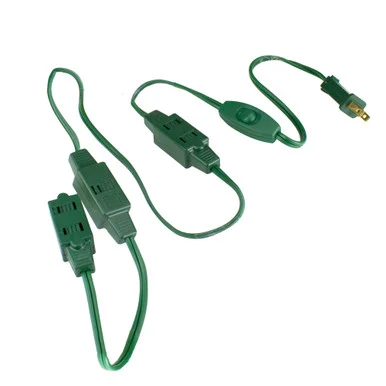 9′ Green Indoor Extension Power Cord with 9-Outlets and Safety locks