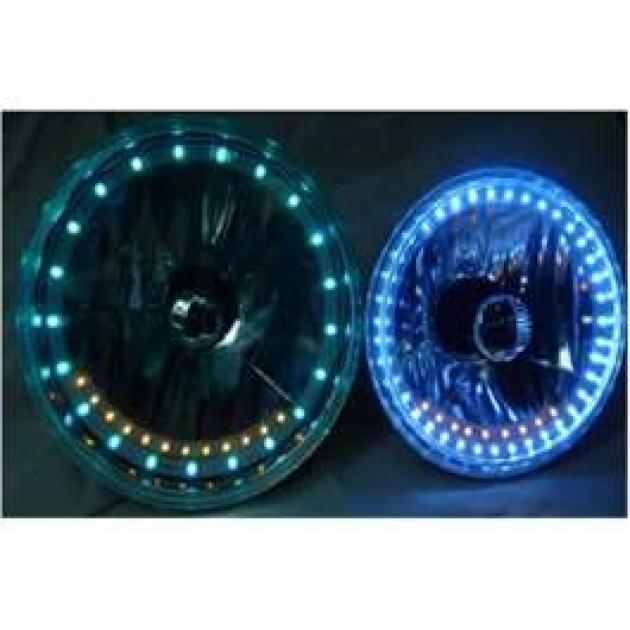 Nova Headlight, 7 Inch Round White Diamond With Multi-Color LED Halo And Turn Signals, 1962-1979