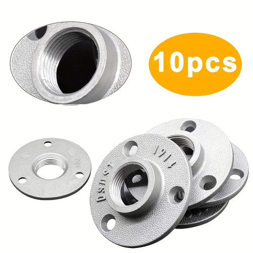 10-Pack Alloy Flange Pipe Fittings 3/4 Inch Threaded, Round Corner Head, Right Hand Thread, Cutout Groove Screw Set for DIY Crafts, Kitchen, Bedroom, Bar, Restaurant Decor