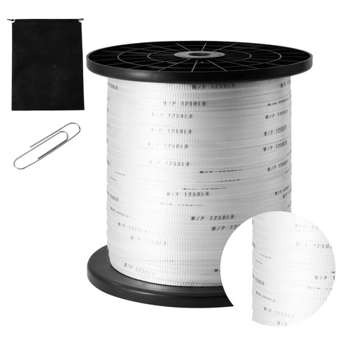 Polyester Pull Tape, 1/2" x 3153' Mule Tape Flat Rope, 1250 lbf Tensile Capacity, Printed Webbing Cable Pulling Tape for Packaging, Gardening, Commercial Electrical, Conduit Work, White