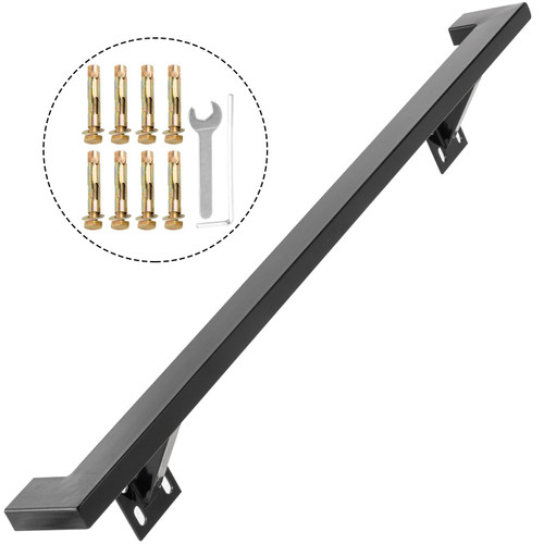Black 4 Feet Hand Railings Wall Mounted Stairway Powder Coated Staircase 200lbs Load Capacity Modern Bracket Handrails for Indoor Stairs