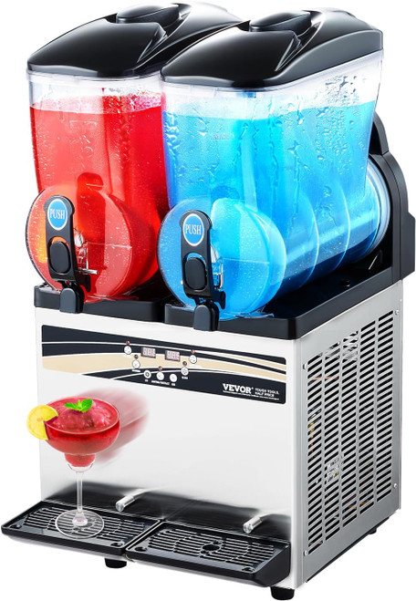 Commercial Slushy Machine 110V 400W Stainless Steel Margarita Smoothie Frozen Drink Maker Suitable Perfect for Ice Juice Tea Coffee Making, 15L x 2 Tank